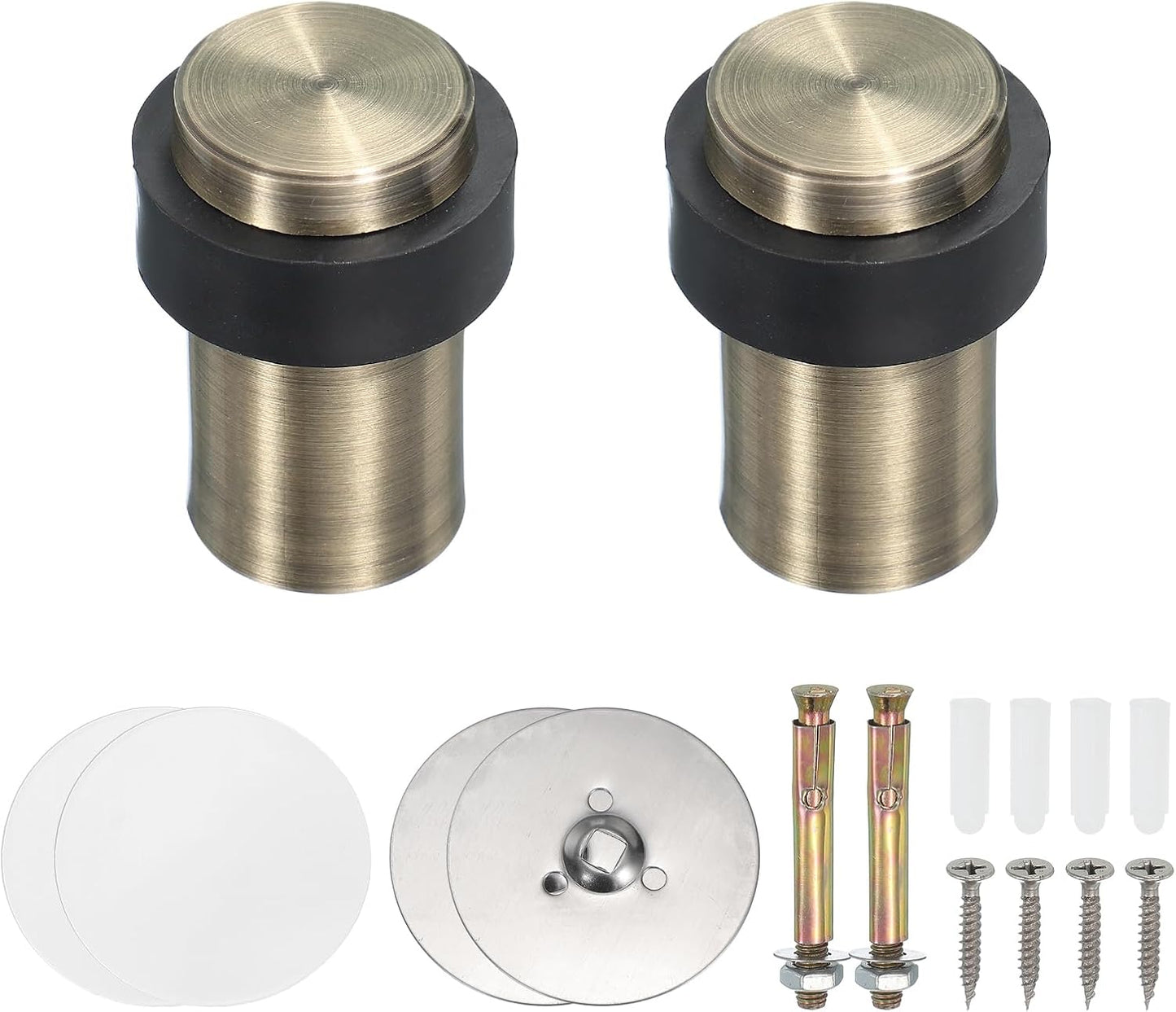 PATIKIL 2Set Round Door Stoppers, 60mm Stainless Steel Door Stop Doorstop Wedge Metal Cylinder Self Adhesive with Screw for Bottom of Door Floor Inside, Bronze