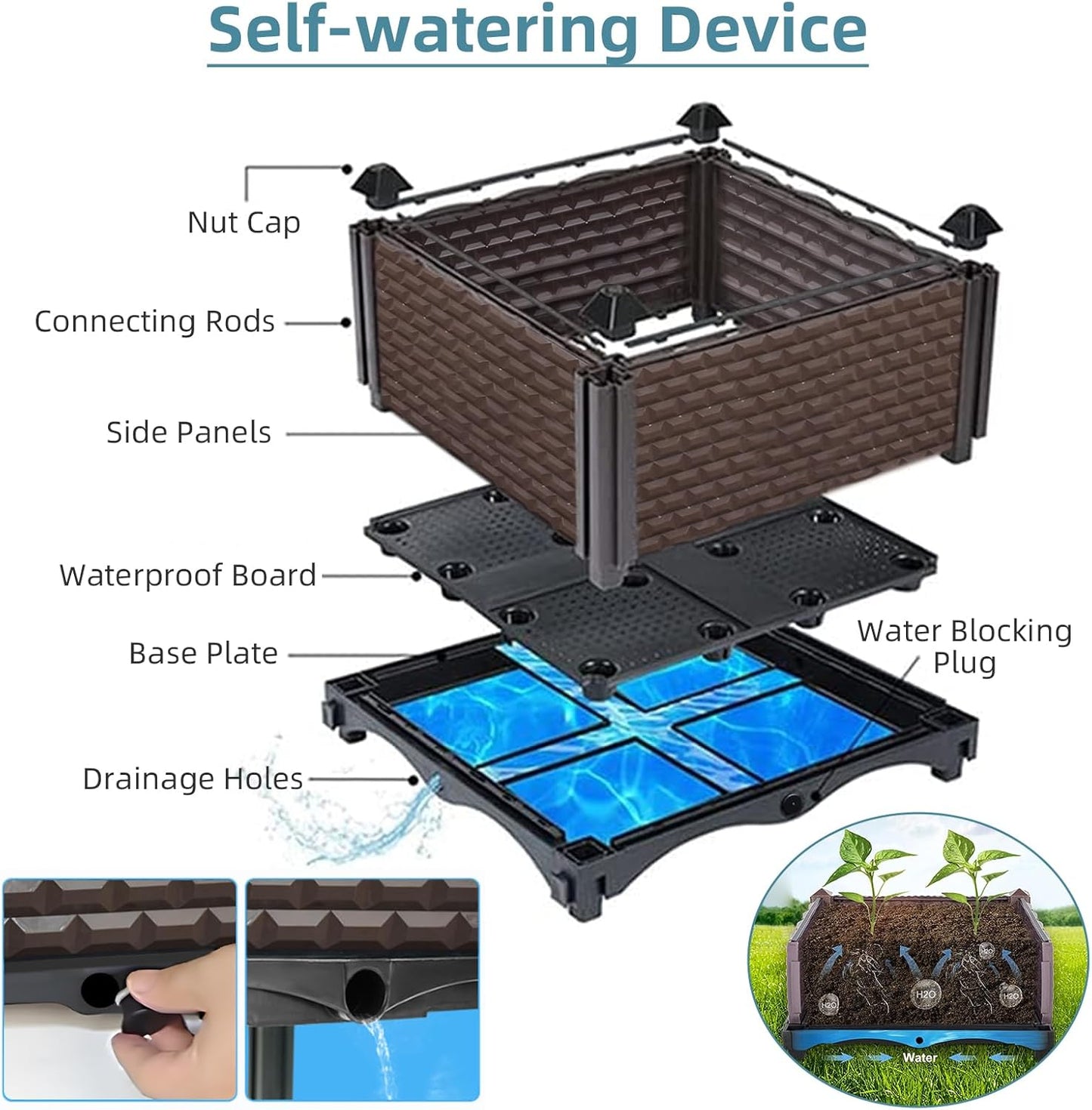 Large Planters for Outdoor Plants 14" Tall Planter Box, Raised Beds for Gardening Self Watering, Elevated Planter Box with Legs, Rectangular Garden Planters for Outdoor Plants Flowers, 62.9"L x 15.7"W