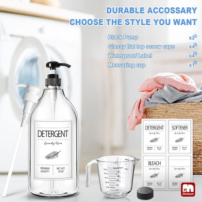 GMISUN Laundry Detergent Dispenser, 2 Pack Liquid Laundry Soap Dispenser, 64oz Storage Container for Farmhouse Laundry Room Decor, Liquid Bottle Organizer for Detergent/Softener/Bleach