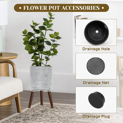 Flower Pot with Legs Tall Flower Pot with Drainage Holes for Indoor and Outdoor Decorative Planting (Gray Wave, 12 Inches)