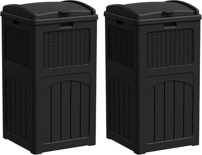 YESHOMY 2 Pack Outdoor Trash Can with Lid, Garbage Bins for Garden, Porch, Home and Kitchen, Black