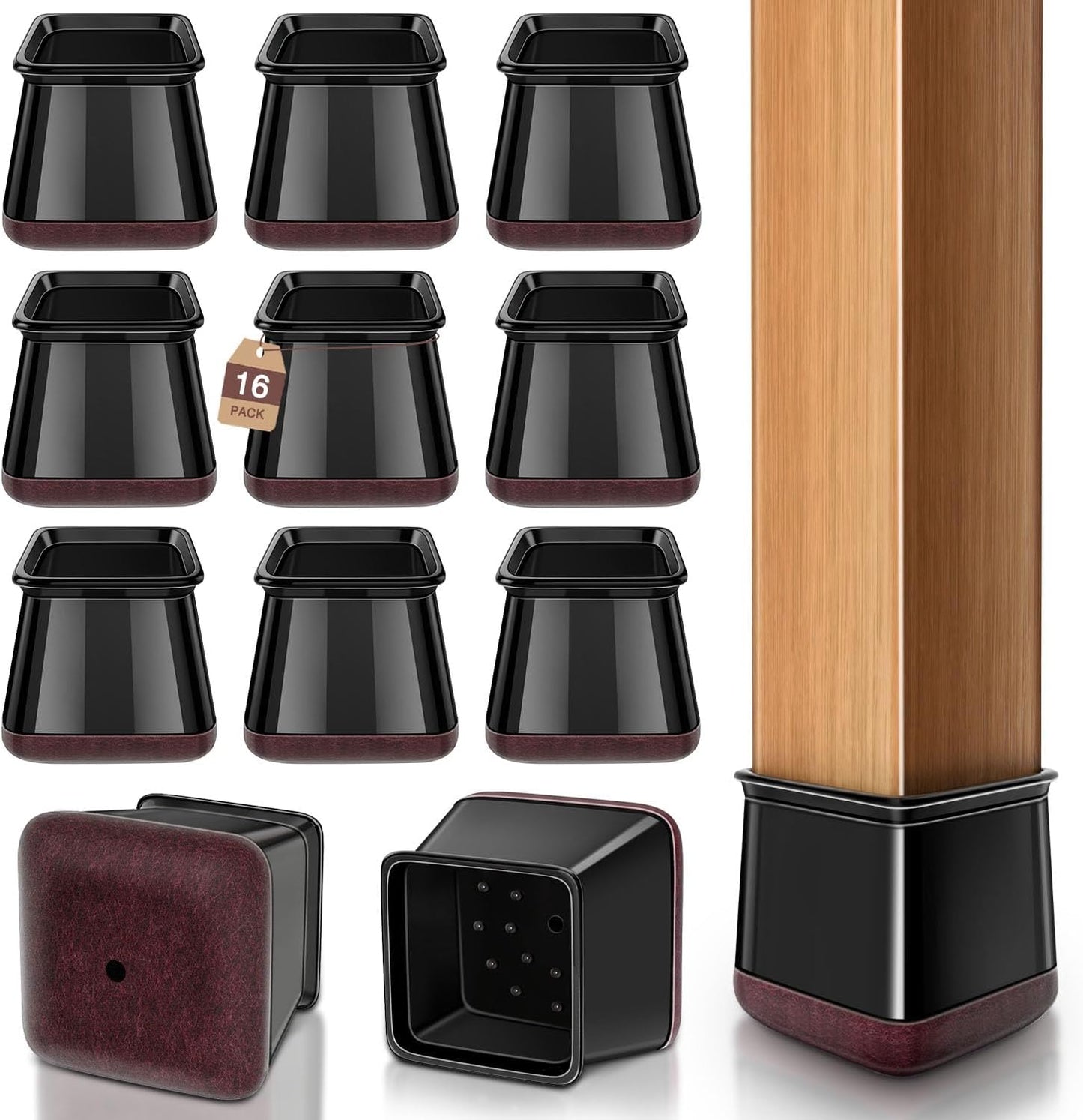 YOZON Chair Leg Floor Protector Chair Leg Protectors for Hardwood Floors Felt Furniture Pads Silicone Caps Anti-Scratch Reduce Noise Black-16 Pcs Square L Fit:1-1/8" ~ 1-9/16" (27-40mm)