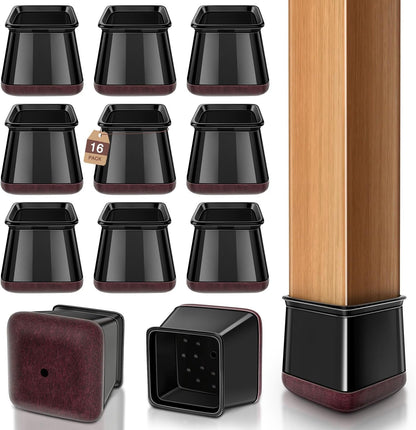 YOZON Chair Leg Floor Protector Chair Leg Protectors for Hardwood Floors Felt Furniture Pads Silicone Caps Anti-Scratch Reduce Noise Black-16 Pcs Square L Fit:1-1/8" ~ 1-9/16" (27-40mm)