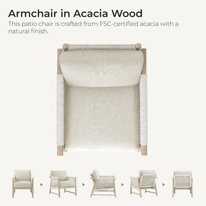 CHITA 3 Pieces Boho Patio Rattan Bistro Set, Outdoor Wicker Chairs & Side Table Set with Acacia Wood Frame(Cream)