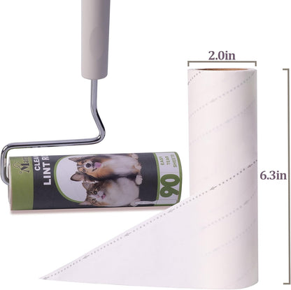 Large Lint Rollers for Pet Hair Extra Sticky,Cat Dog Hair Remover Laundry Clothes Carpet Furniture,6.3 inches Wider with 450 Sheets Giant Lint Remover Brush for Couch with Long Handle