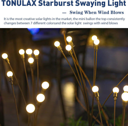 TONULAX Solar Garden Lights - Upgraded Solar Swaying Light, Sway by Wind, Outdoor Lights, Yard Patio Pathway Decoration, High Flexibility Iron Wire & Heavy Bulb Base, Warm White(8 Pack)