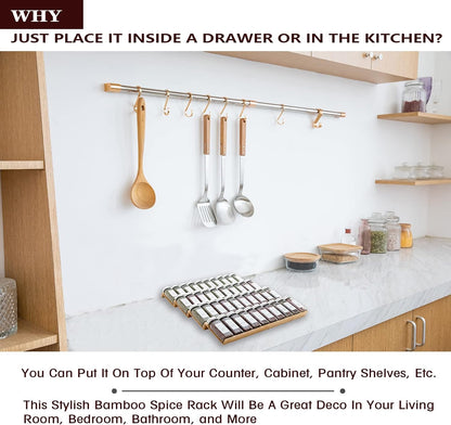 Bamboo Spice Rack Drawer Organizer - 8 Pieces Set- 9" Wide Per Piece - Combine Pieces Into 18" Wide Rack (9" or 18")