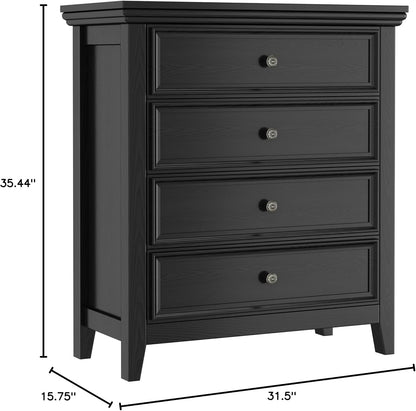 BLANKSPACE Black Dresser for Bedroom, 4 Chest of Drawer Modern Wood Nightstand, Wooden Clothes Organizer Cabinet Dressers for Living Room, Closets, Hallway