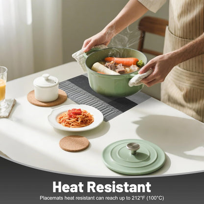 Placemats Set of 6，Non-Slip PVC Weave Table Mats Easy to Clean，Heat Resistant Place Mats for Kitchen Dining Table Decoration Indoor Outdoor，Black Gray