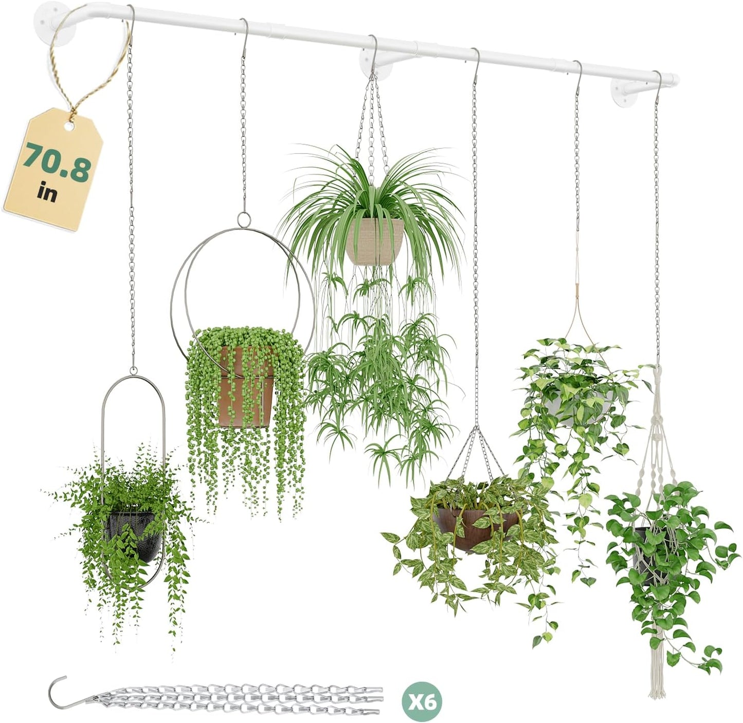 Plant Hanger Indoor with 6 Hanging Chains Hanging Planters for Indoor Plants Hanging Plant Holder Window Plant Shelves White Metal Rod(Pot not Included