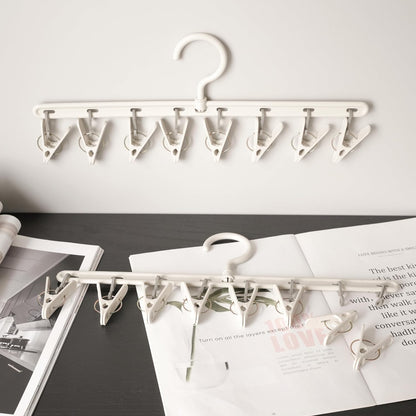 Clothes Hanger 2 Pack with 8 Clips,Clothes Drying Racks Windproof for Drying Socks Bras Underwears Baby Clothes, Hats Scarfs Towels Pants and Gloves Diaper