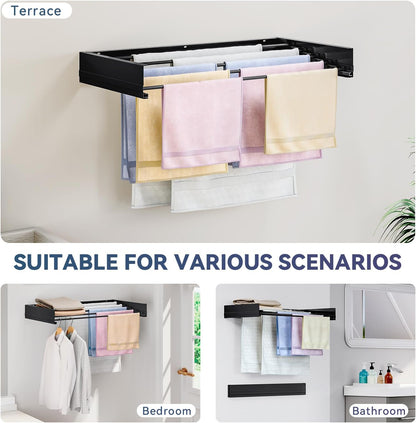 APEXCHASER Wall Mounted Clothes Drying Rack, Laundry Drying Rack Foldable, Towel Racks for Bathroom Balcony Laundry Room Wall Mounted, Collapsible Drying Rack for Clothing, 31.5", Black