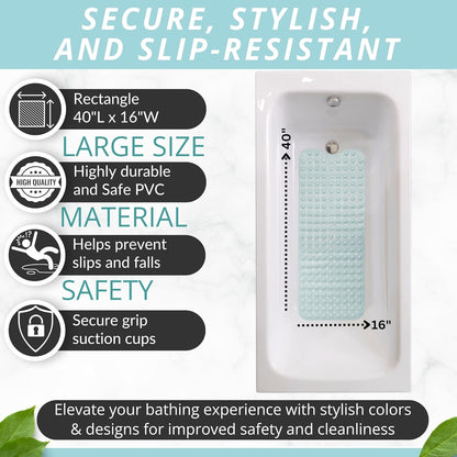 ENKOSI Bath Mat - Large Non Slip Bathtub & Shower Mat - Extra Long 40 x 16 Inch Bathroom Mats for Tub Nonslip Anti Slip Bathmats (40x16 Mint Green 1-Pack)