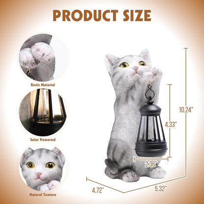 Solar Cat Garden Statue: Outdoor Cat Statues for Garden with Lights for Yard Art Lawn Ornaments Porch Patio Balcony Home House - Gardening Gifts for Women Grandma Mom