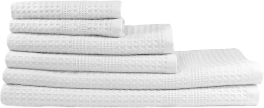 GILDEN TREE Waffle Towel Set Quick Dry Thin | 2 Bath Towels | 2 Hand Towels | 2 Washcloths, Classic Style (White)