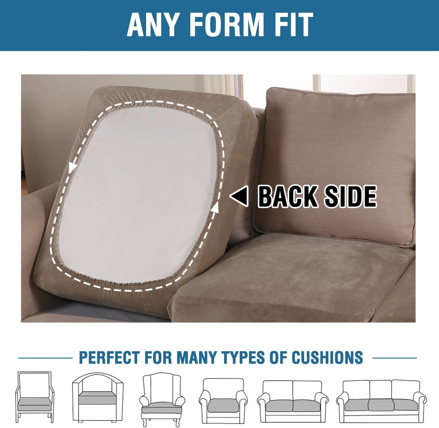 H.VERSAILTEX Velvet Stretch Couch Cushion Cover Plush Cushion Slipcover for Chair Loveseat Sofa Cushion Furniture Protector Seat Cushion Sofa Cover (3 Piece Sofa Cushion Covers, Mocha)