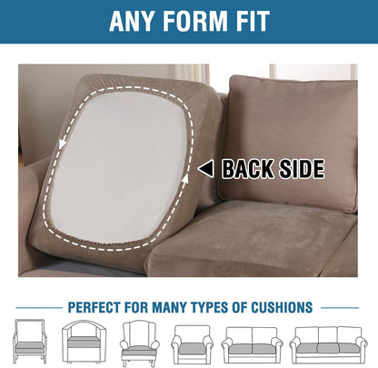 H.VERSAILTEX Velvet Stretch Couch Cushion Cover Plush Cushion Slipcover for Chair Loveseat Sofa Cushion Furniture Protector Seat Cushion Sofa Cover (2 Piece Large Sofa Cushion Covers, Mocha)