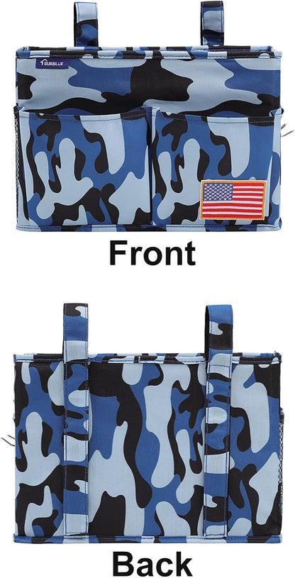 Surblue Bedside Caddy Hanging Bed Organizer Storage Bag Pocket for Bunk and Hospital Beds, College Dorm Rooms Baby Bed Rails, Wheelchair Side Bag, Camp Chiars, 4 Pockets and 2 Hooks (Small Ocean)