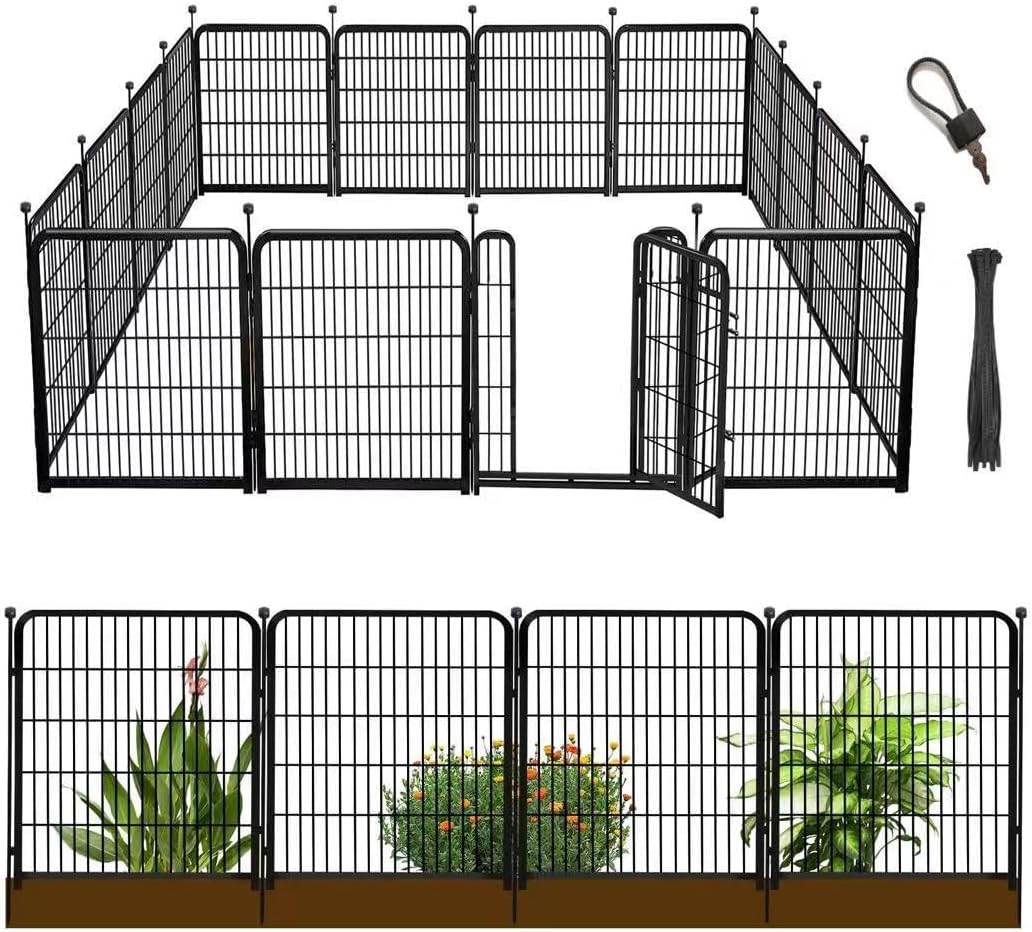 36 in(H) Garden Fence, Wide Gate Low Threshold, 10 Panels Total 22.1 Ft(L) Heavy Duty Iron Animal Barrier Fence for Yard,Suitable for Indoor Or Outdoor Dog Fencing,Garden Border Fence