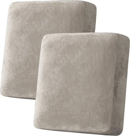 H.VERSAILTEX Velvet Stretch Couch Cushion Cover Plush Cushion Slipcover for Loveseat Cushion Furniture Protector Seat Cushion Sofa Cover (2 Piece Medium Sofa Cushion Covers, Oatmeal)
