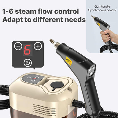 Irishom Handheld Multi-Surface Steam Cleaner with 6pcs Accessories, Touch Screen 6 Levels Adjustable 105℃/221℉ Deep Cleaning Steamer with Portable Handle 1200ml/40.5oz Water Tank