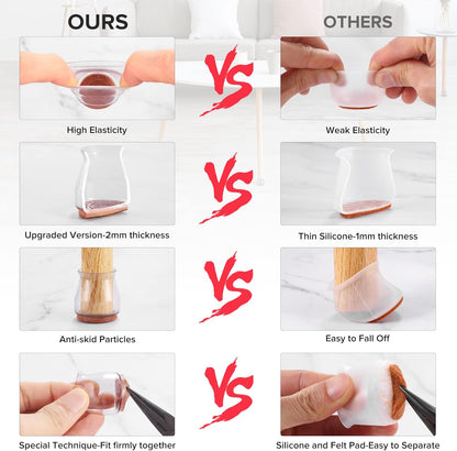 24PCS Upgraded Silicone Chair Leg Floor Protectors for Hardwood Floors, Furniture Sliders for Chair Legs, Felt Bottom Furniture Pads, Anti-Slip Round&Square Cap Covers to Scratch and Reduce Noise