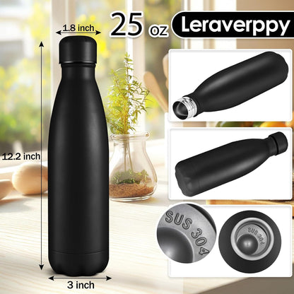 25oz Cola-Bottle Shaped Stainless Steel Leak-proof Water Bottle,Double Wall Vacuum Insulated Metal,Travel Mug For Sports Indoors & Outdoors,BPA-Free School Kids Flasks,Black(1 Pack)