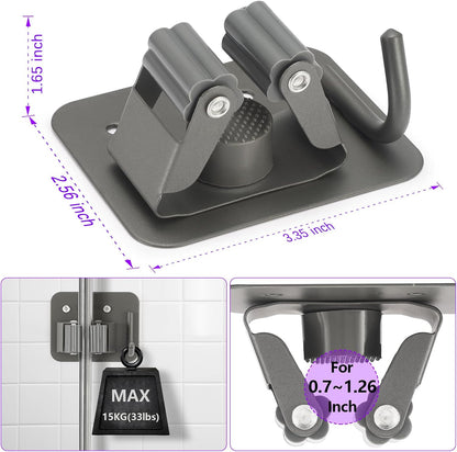 Broom Holder Wall Mount Screw Drilling, Sturdy Heavy Duty Stainless Steel Mop Gripper Rack Perforated, Perfect for Laundry Room Organizer, Fit with Laundry Kitchen Garage Garden Storage System