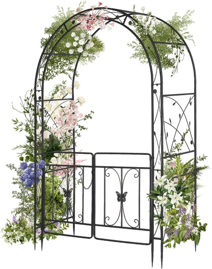VINGLI Garden Arbor Arch, Wedding Arch Archway for Ceremony Party, Trellis for Plant Climbing, Christmas Decorations Pergola for Backyard, Lawn, Patio, Yard (Arbor with Gate)