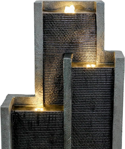 SunJet 5-Tiers Indoor/Outdoor Garden Water Fountain - 50.7inches Modern Floor-Standing Cascading Water Feature - Suitable for Deck, Patio, Porch, Yard Decor