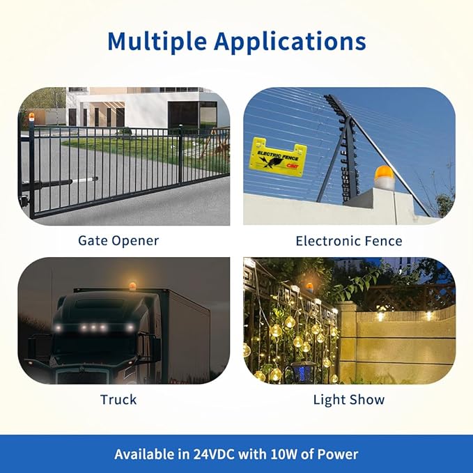 TOPENS JD24VY 24V Warning Light Emergency Flashing Safety Strobe Beacon Amber/Yellow Alarm Lamp Siren Blinker Halogen Tungsten Lamp for Gate Openers, Emergency and Construction Vehicles