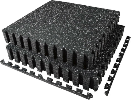 AIRHOP 0.56in Thick 48 Sq Ft Exercise Equipment Mats, 12 Tiles Upgraded Rubber Top with High Density EVA Foam, Large Interlocking Puzzle Gym Flooring for Home Gym, Heavy Weight Workout, 24 x 24in