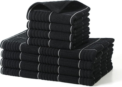 Glynniss Kitchen Towels and Dishcloths Set, Absorbent Dish Towels and Dish Cloths Set for Washing Dishes, Cleaning and Drying Use Pack of 8 (Black)