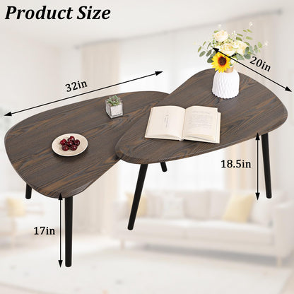 Nesting Coffee Table Set of 2 Side Set Wooden Tables Living Room Bedroom Apartment Modern Industrial Simple Nightstand,Walnut 32" D x 20" W x 18.5" H