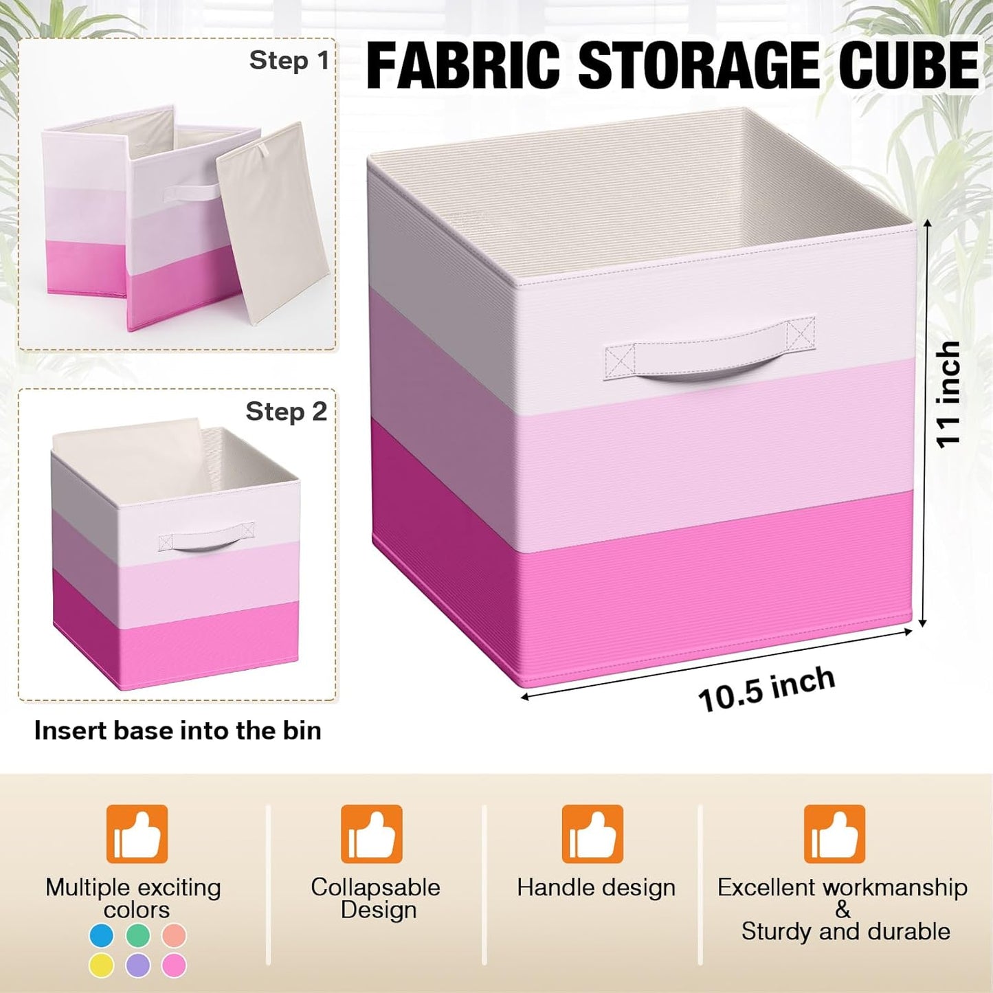6 Pcs Fabric Storage Cubes Bins with Metal Handle 11 Inch Macaron Colored Striped Style Collapsible Bins Cube Storage Organizer for Clothes Books Kids Room Closet and Toys