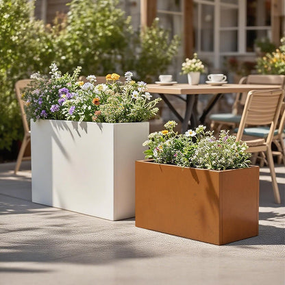 Corten Steel Corner Metal Planter Box Garden Steel Planter Pot for Patio Modern Farmhouse Rustic Design (L36 x W12 x D16, Rusted)