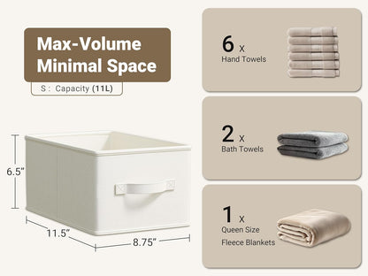 3 Pack Fabric Storage Bins for Shelves | 11.5x8.75x6.5in Storage Baskets | Fabric Closet Organizers and Storage Bins with Handles Home Organization| Linen Clothes Bins | White & Ivory