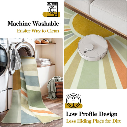 STARUIA Sun 8x10 Washable Area Rugs for Living Room, Non-Slip Backing Large Boho Rainbow Nursery kids Area Rug for Bedroom, Carpet Rug for Dining Guest Room Classroom Office Nursery Kids(Monet,8'x10')