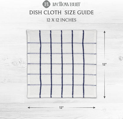 100% Cotton Terry Dish Cloth & Dish Towel, 6 Pack, Super Soft and Absorbent Kitchen Towels, Perfect for Kitchen Cleaning and Dish Washing (Navy (Solid and Check) 8 Pack)