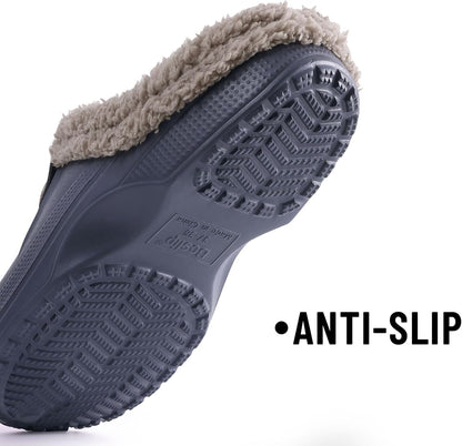Beslip Classic Fur Lined Clogs Waterproof Winter Fuzzy Slippers for Women Men Indoor and Outdoor