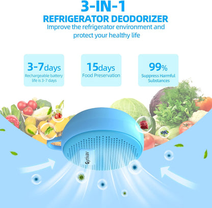 Refrigerator Deodorizer, Rechargeable Deodorizer, Fridge Deodorizer, Air Purifier, Suitable for Refrigerator, Car, Wardrobe, Shoe Cabinet, Better Than Baking Soda and Charcoal（Blue）