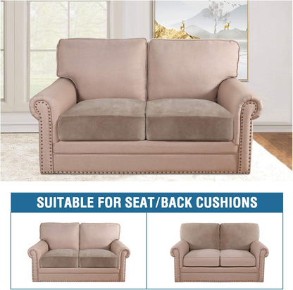 H.VERSAILTEX Velvet Stretch Couch Cushion Cover Plush Cushion Slipcover for Chair Loveseat Sofa Cushion Furniture Protector Seat Cushion Sofa Cover (2 Piece Medium Sofa Cushion Covers, Taupe)