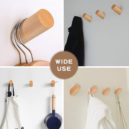 Wood Wall Hooks, 6 Pack Natural Wooden Coat Hooks Wall-Mounted, Rustic Heavy Duty Hook for Hanging Towels Coats Plants, Entryway Hat Hanger Wall Coat Rack (Beech Wood)