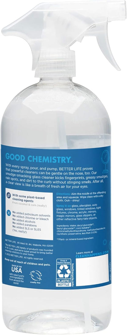 Better Life Glass Cleaner, Streak-free Window Cleaner, Surface Cleaning Spray, Mirror, Screen and Shower Door Cleaner, Removes Fingerprints, Dust, Dirt, Unscented, 32 Oz, Pack of 1