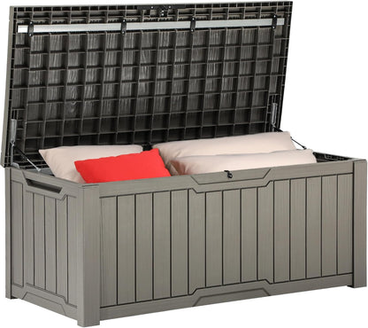 YITAHOME 120 Gallon Outdoor Storage Deck Box, Large Resin Patio Storage for Outdoor Pillows, Garden Tools and Pool Supplies, Waterproof, Lockable (Light Brown)