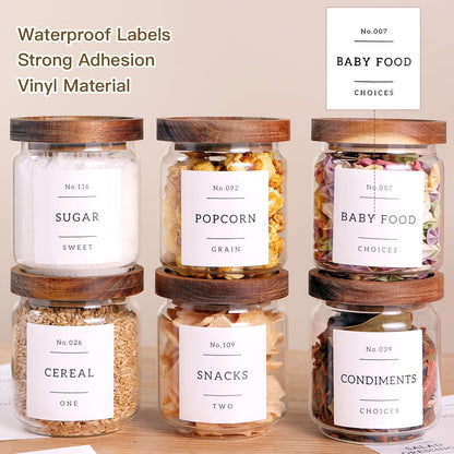 6 Set Glass Pantry Storage Jars with Acacia Airtight Lid - 15oz Thicken Glass Kitchen Canisters with 132 Pantry Labels - Clear Glass Food Storage Containers with Wood Lid for Tea,Sugar,Spice,herbs