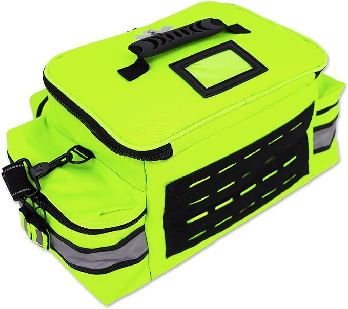 Lightning X Mid-Sized First Responder EMT Bag | LXMB25 | Fully Stocked w/ 240+ First Aid, EMS & Trauma Supplies - Fluorescent Yellow