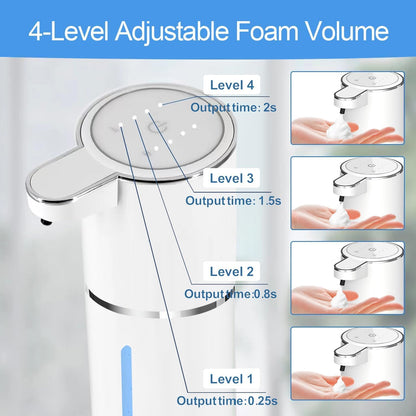 Automatic Foaming Soap Dispenser - Hand Free Pump Touchless Soap Dispenser Electric Dispenser with 380ml, USB Rechargeable 4levels Adjustable Dispenser for Bathroom Kitchen