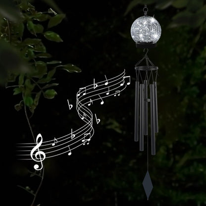 Wind Chimes Outdoor Solar Lights, 42 Inch Large Sympathy Chime 15 Cool White LEDs Crackled Glass Ball Birthday Gifts for Women Decorative Hanging in Garden, Yard, Patio, Landscape