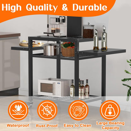 Outdoor Grill Table, Movable Grill Cart for Blackstone Griddle, Pizza Oven Stand for Onni, Kitchen Cooking Prep Table BBQ Cart for Party, Bar, Camping